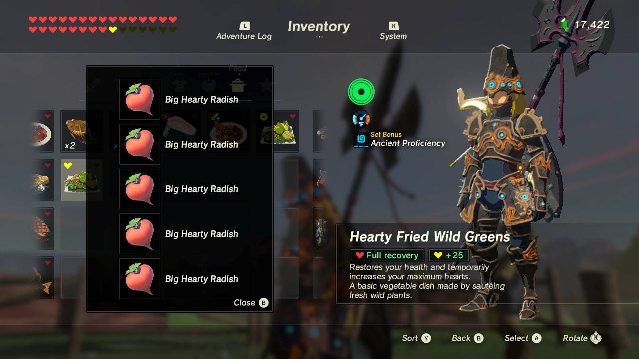 Рецепт для "Зеленых листьев, обжаренных с Hearty Radishes" из Zelda: TOTK