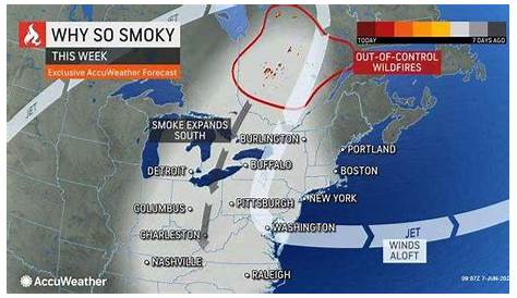 Дымовая карта Accuweather Млечное туманное солнце над Нь? от лесных пожаров в 2 000+ миль