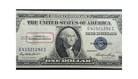 1935 Серебряный сертификат, доллар 1935 E Blue Label, печать один билль