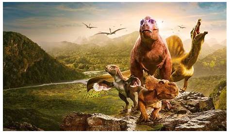 Дети показывают с динозаврами с другом репортера Pbs Dinosur Trin